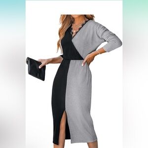 Colorblock Stretch Knit Shapely Black and Gray Women's Dress